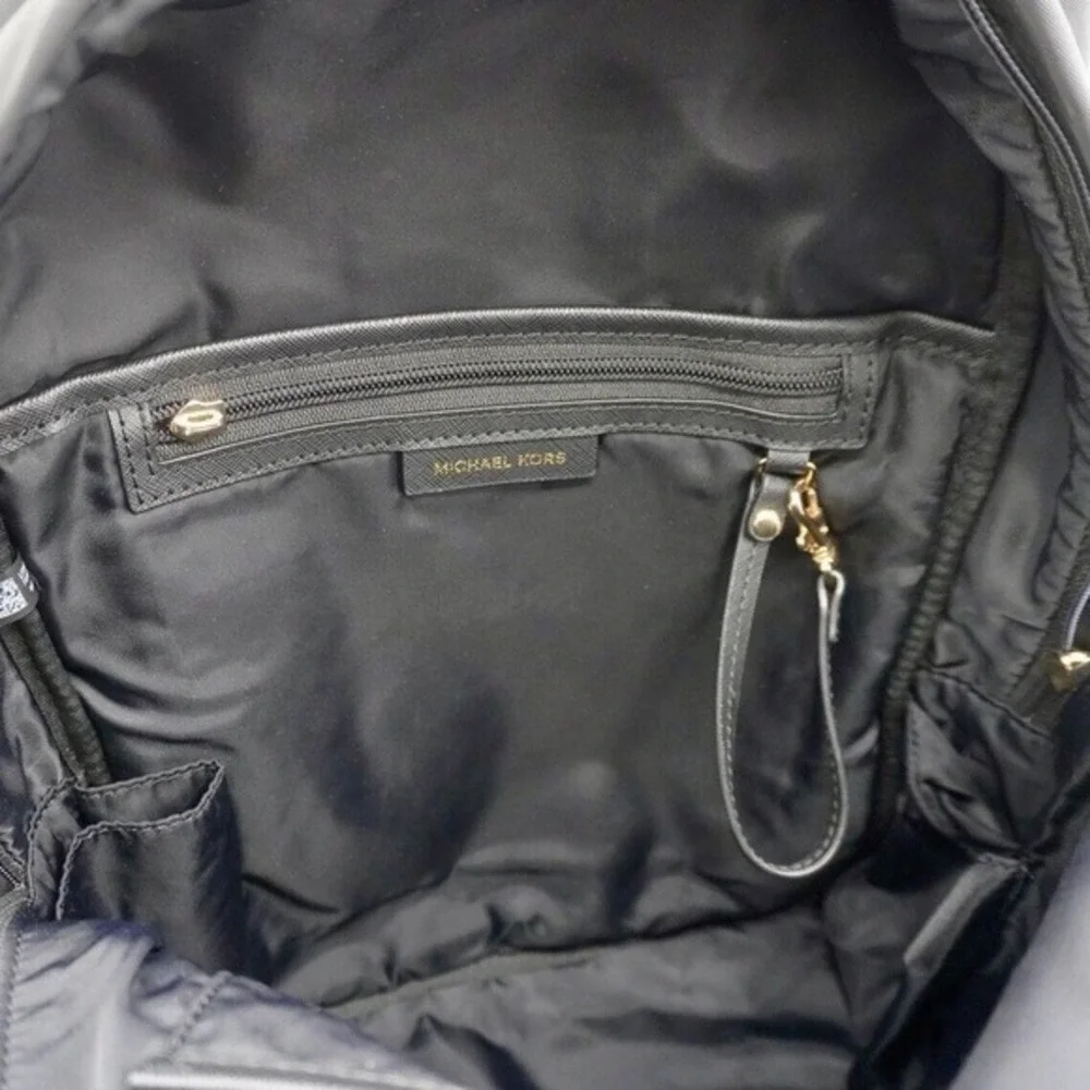 Michael Kors Black Nylon Backpack Gold Hardware Front Zip Pocket Padlock‎ Charm